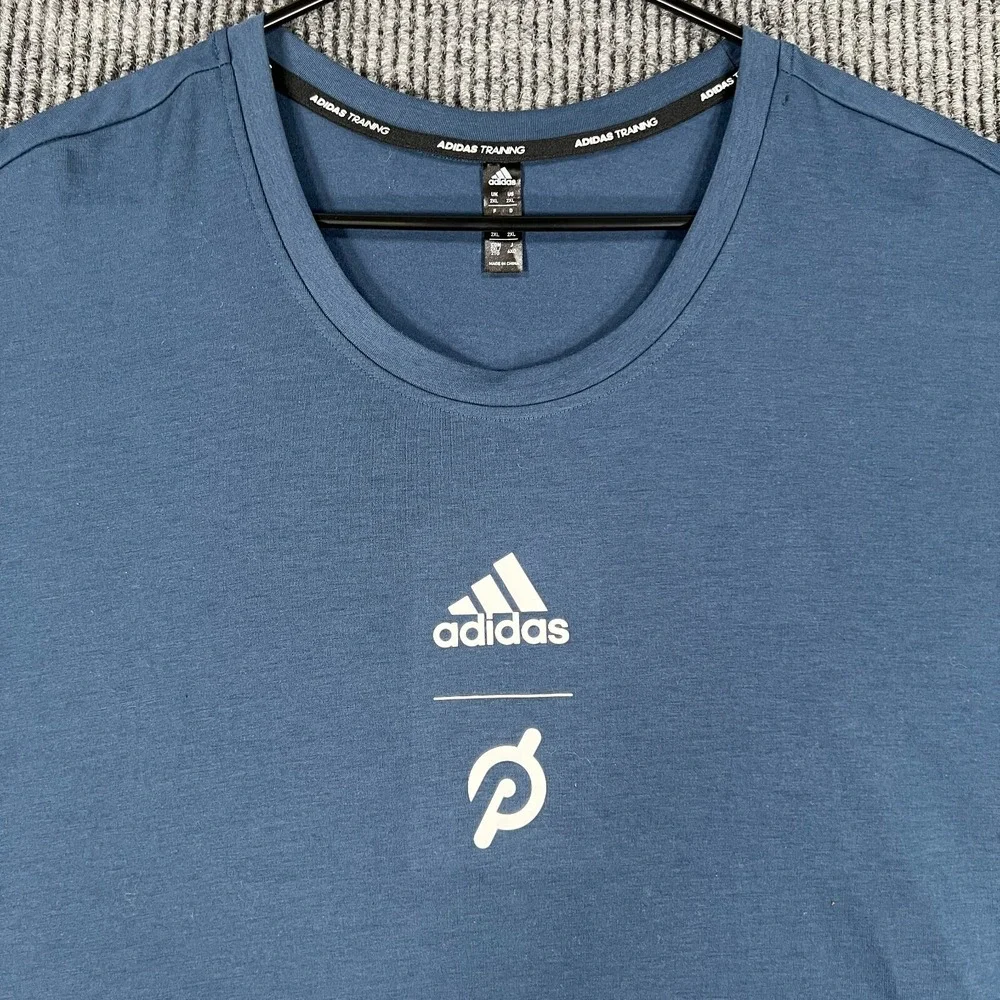 Adidas x Peleton Shirt Mens 2XL XXL Blue Short Sleeve Activewear Soft Sharp